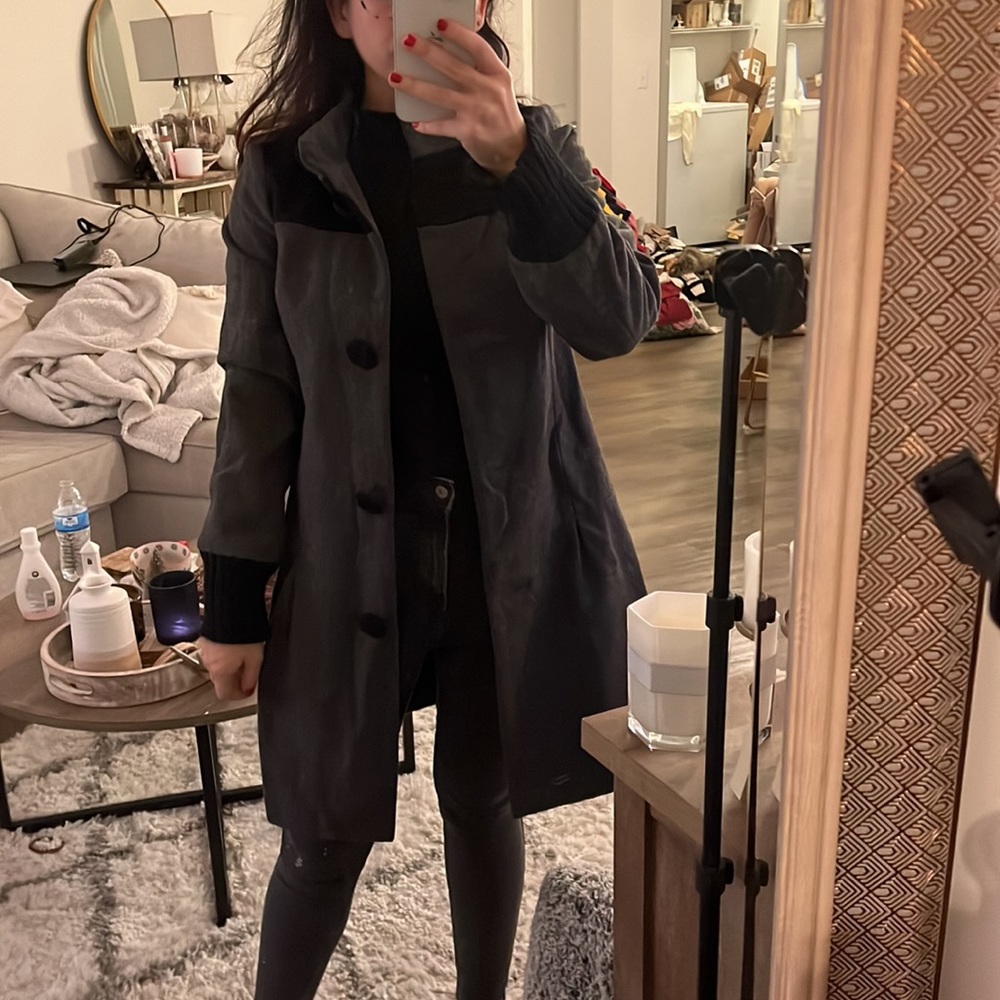 Gray and black Lux button front coat S